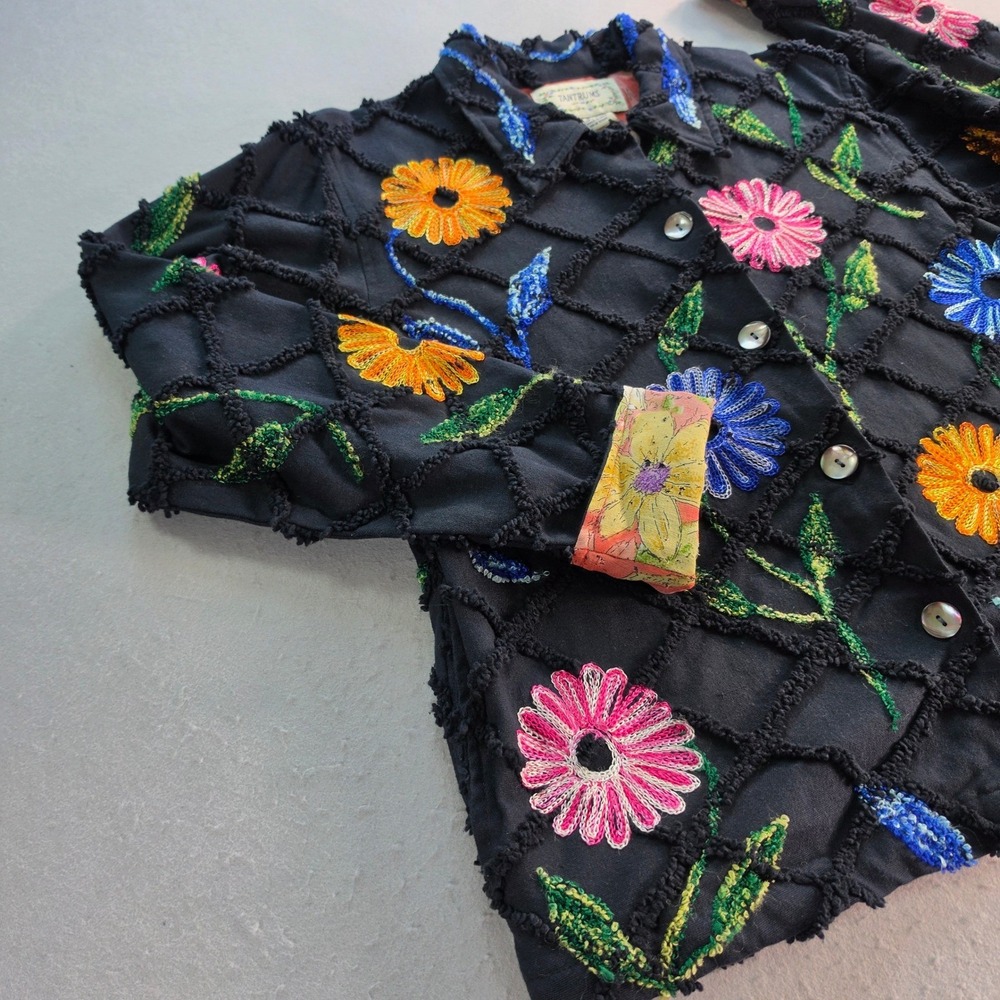 Tantrums Black Floral Embroidered Cotton Lattice Jacket M Boho Whimsigoth Vtg - Picture 5 of 13